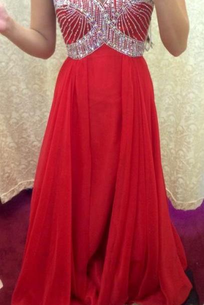 Custom Made A Line Sweetheart Neck Red Long Prom Dresses, Red Long Formal Dresses