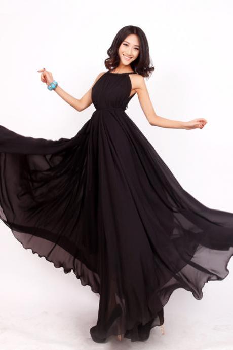 Black Formal Long Evening Prom Party Dress Lightweight Sundress Plus Size Summer Dress Holiday Beach Dress