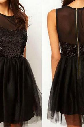 Beautiful Black Sleeveless Chiffon Short Dress Fg8yt