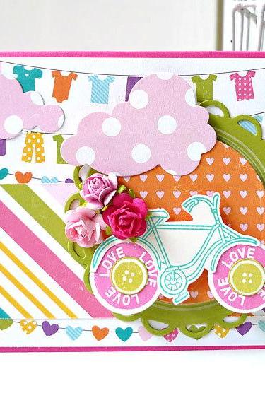 Cheerful bicycle love handmade card for sale 