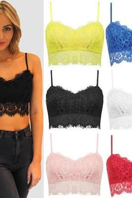Feminine Floral Lace Bralet in Solid Colors 