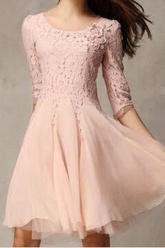 Classy Lace And Chiffon Long Sleeve Dress In Pink And Black Vc41003mn