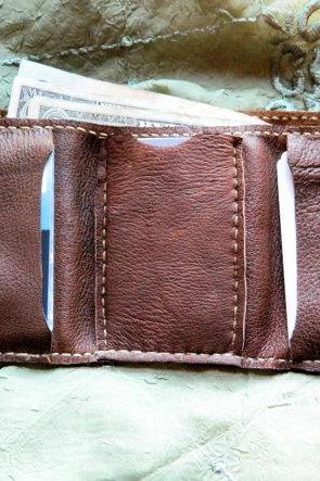 Men's Trifold Wallet, Handmade in Chocolate Brown or Midnight Black