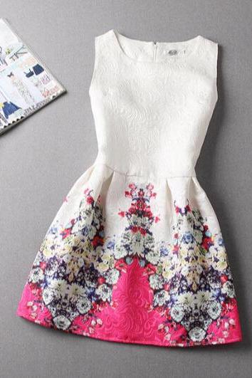 Vintage Jacquard Printed Sleeveless Dress