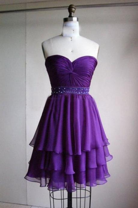 Cute Chiffon Three Layer Purple Prom Dress ,short Prom Dress,homecoming Dresses, Evening Dresses