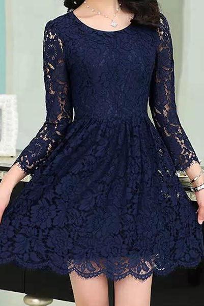 Fashion Long-sleeved Embroidered Lace Dress #we41110po
