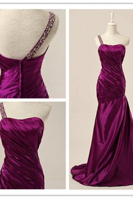 2015 Fashion One Shoudler Full Length Prom Dresses Evening Dress Bridesmaid Dresses Custom Made L31