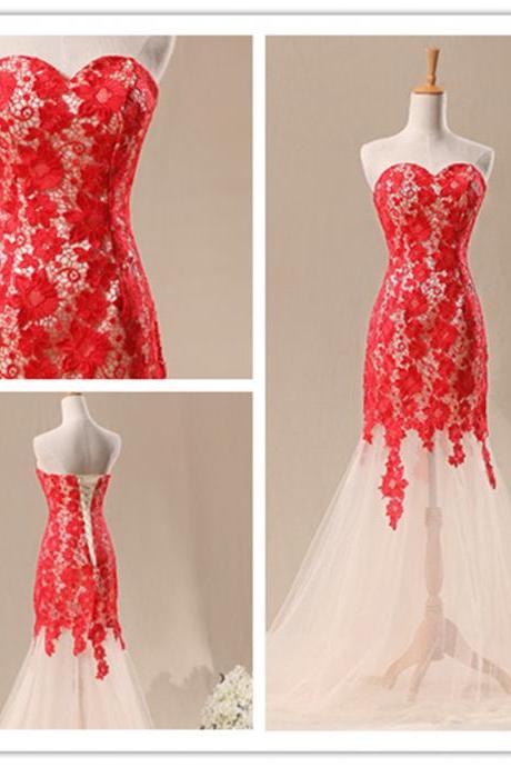Mermaid Lace Srapless Length Prom Dresses Evening Dress Bridesmaid Dresses Custom Made L33