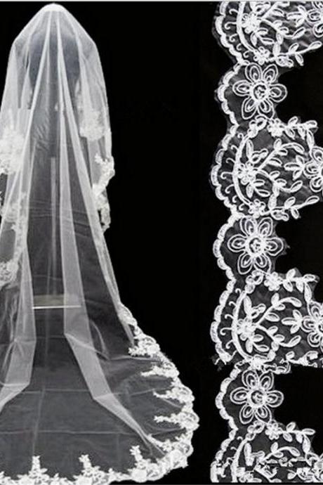 3m white/Ivory lace edge Wedding Veil Wedding tiara wedding veil/bridal veil/bridal accessories/head veil/tulle veil V14