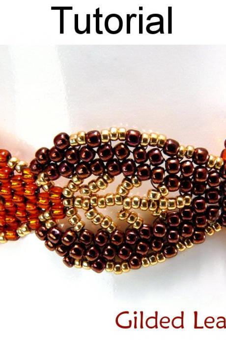 Beading Tutorial Pattern Bracelet - Diagonal Peyote Stitch - Simple Bead Patterns - Gilded Leaf Bracelet #9576