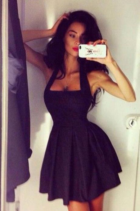 2015 new summer Fashion Sexy Black Mini Sleeveless Halter Dress