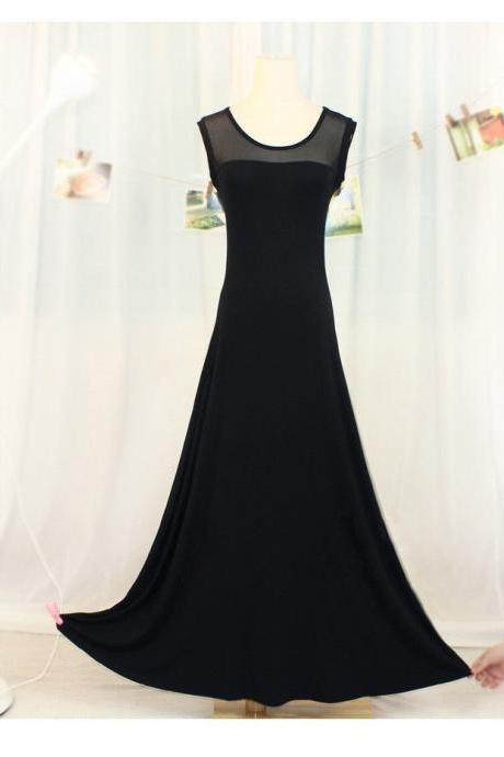 Korean Women Summer Long Maxi Casual Dress Black Modal Fitted Lace Dresses M-520