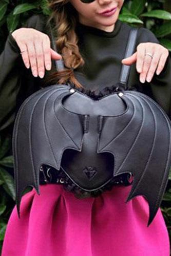 Cute Stylish Black Bat Love Heart Lace Shoulder Bag Backpack 