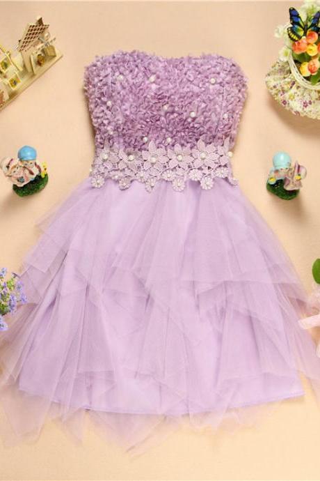 Sweet Gauze Sleeveless Purple Mini Dress Party Dress