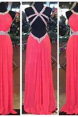 Custom Made Pretty Watermelon Backless Prom Dresses 2015, New Style Prom 2015, Prom Gown, Evening Dresses, Formal Dresses
