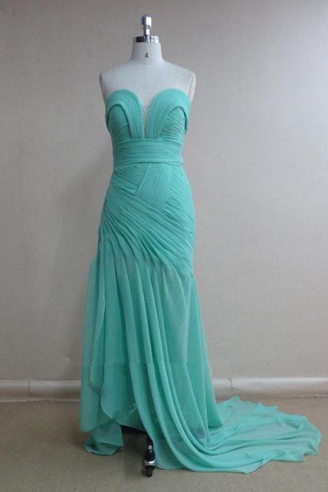 Pretty Blue Handmade Chiffon Long Prom Gown 2015, Blue Prom Dresses, Formal Gown, Evening Dresses