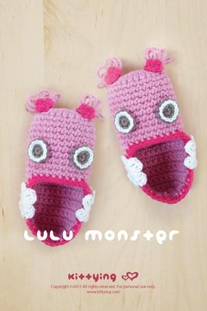 Crochet Pattern - Lulu Monster Baby Booties Preemie Socks Newborn Shoes Crochet Monster Slipper Crochet Toe Puppet Crochet Toys (ml01-p-pat)