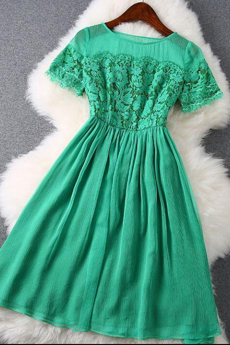 Fashion Lace Stitching Short-sleeved Dress Ax41603ax