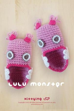 Crochet Pattern - Lulu Monster Baby Booties Preemie Socks Newborn Shoes Crochet Monster Slipper Crochet Toe Puppet Crochet Toys (ml01-p-pat)