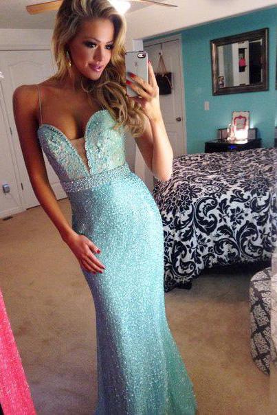 Custom Stunning Sequined Sweetheart Mermaid Prom Dresses, Long Prom Dress, Dresses for Prom, Formal Dresses, Prom 2015