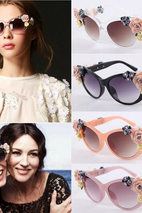 Hot Fashion Retro Vintage Shades Women Designer Rose Flowers Sunglasses