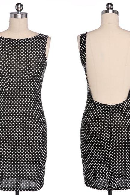 Stylish Sexy Lady's Sleeveless Backless Dots Knee-length Party Dress