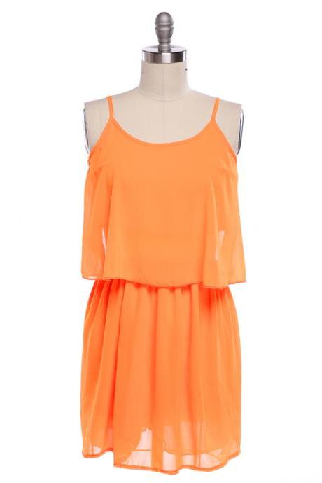 Orange Chiffon Backless Mini Dress Set