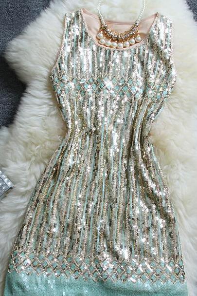Fashion Net Yarn Sequined Dress We1po