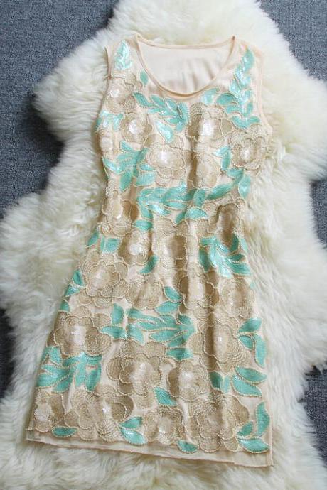 Slim Sequined Beading Embroidered Vest Dress We41806po