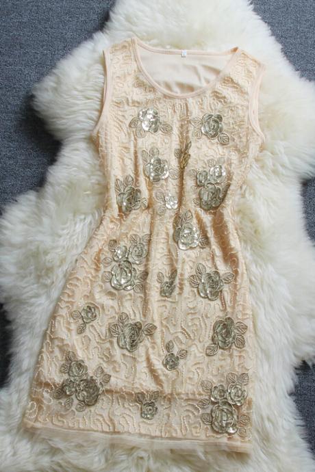 Elegant Beaded Sequins Embroidered Gauze Vest Dress We41807op