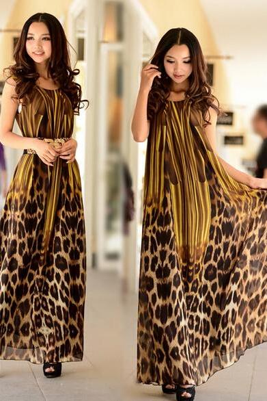 Leopard Grain Color Dress To Send Belt