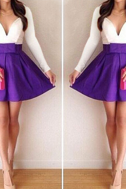 Sexy Low-cut Mini Long Sleeve Skirt Dress Vg41923mn