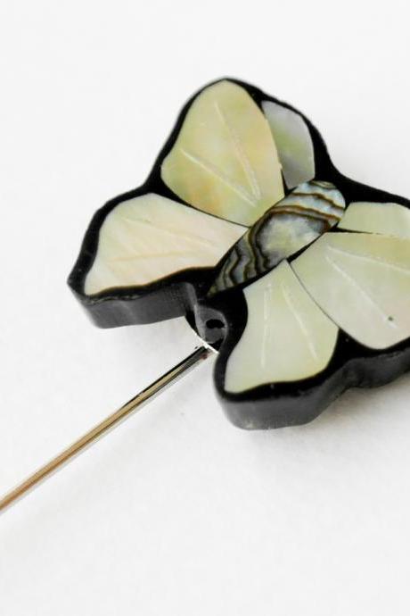 Mother of Pearl butterfly Men boutonniere lapel pin, tie pin, stick pin for Men's gift.