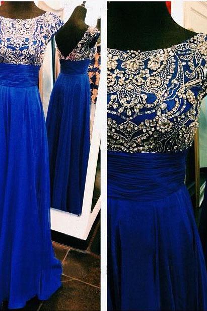 Cap Sleeve Prom Dress, Royal Blue Prom Dress, Formal Prom Dress, Elegant Prom Dress, Evening Dress, Prom Dress, Bd58