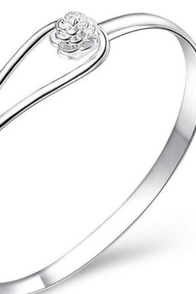 Silver Plated Bracelets for Women Rose End Adjustable Bracelets Bridal Bangles