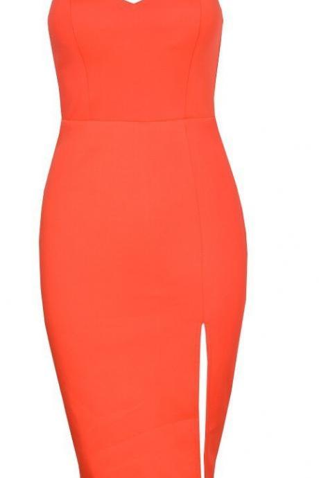 Strapless Open Fork Pure Color Show Body Dress