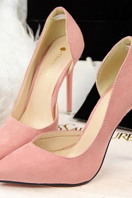 Pink Suede Pointed Toe Stiletto High Heels Shoes