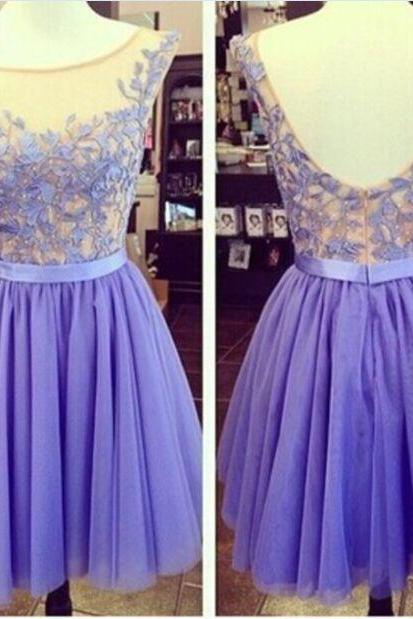 Hot Sales Lilac Lace Tulle Short Prom Dress Homecoming Dress Open Back Cocktail Dress See Through Sexy Wedding Party Dress,Graduation Dress