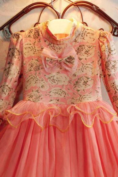 Peach Dress for Girls Pink Pink Long Sleeve Tutu Dresses for Toddler Girls Formal Wear