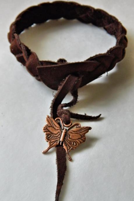 Hand Braided Leather Butterfly Cuff