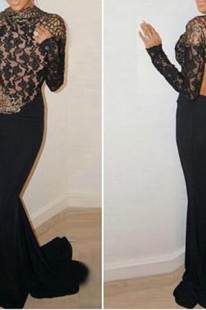 Lace Patchwork Design Black Mermaid Dress Vg42217mn