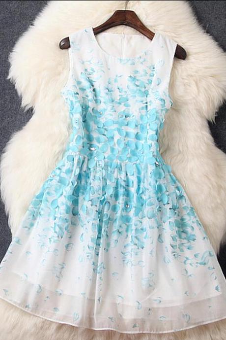 Printed Fashion Beaded Sleeveless Vest Dress Vg42221jh