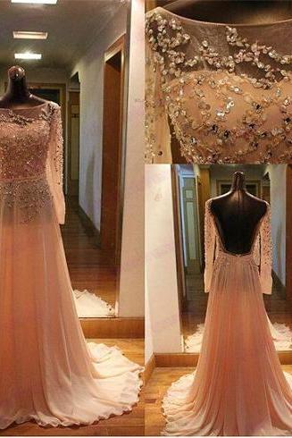 Peach Prom Dress, Long Sleeve Prom Dress, Long Prom Dress, Prom Dress, Handmade Dress, Affordable Prom Dress, Bd111