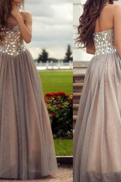 Handmade Grey Rhinestones A-line Sweetheart Neckline Floor Length Prom Dress Party Dress