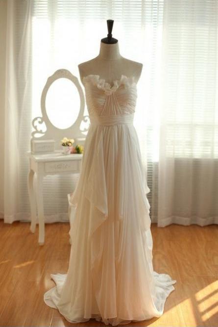 A Line Sweetheart Ivory Chiffon Wedding Dress 2015,High Low Tiered Beach Wedding Gown,Layers Custom Made Bridal Wedding Dresses,Long Prom Dress