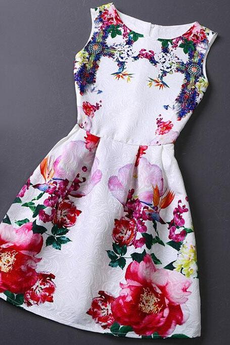 Cute Jacquard Printed Sleeveless Vest Dress FG08
