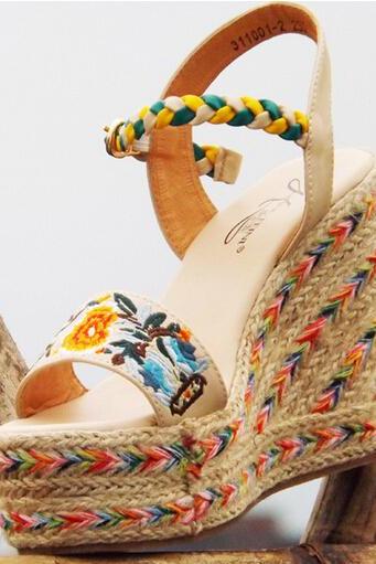 Floral Embroidery Leather Wedge Sandals