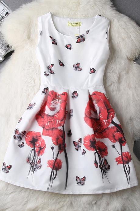 Slim Sleeveless Vest Butterfly Print Dress Fg42506jh