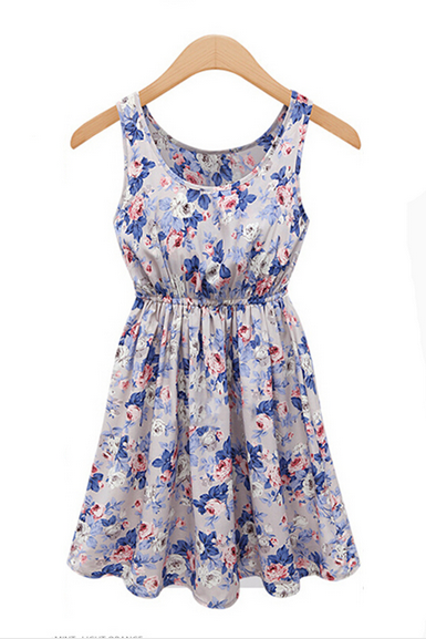 Floral Printed Tie Waist Dress With Pleated We42606po