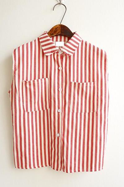Double Breast Pocket Button Up Striped Shirt